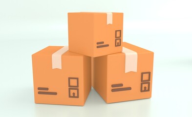Pile of stacked cardboard box. delivery packages isolated. Minimal icon. 3d rendering.