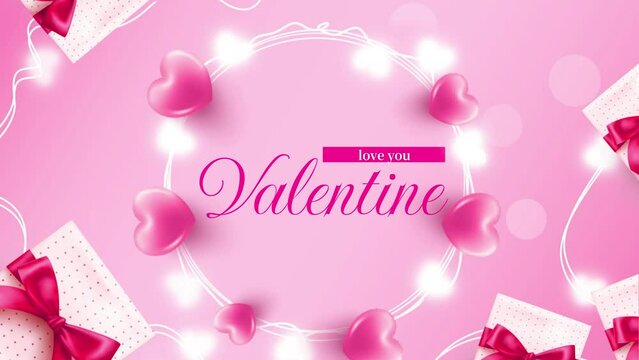 valentines day and love animation, glitter and glitter heart, shining particles, valentine and wedding concept, dark red gradient background
