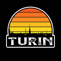 Turin Italy Skyline Silhouette Retro Vintage Sunset Turin Lover Travel Souvenir Sticker Vector Illustration SVG EPS