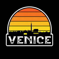 Venice Italy Skyline Silhouette Retro Vintage Sunset Venice Lover Travel Souvenir Sticker Vector Illustration SVG EPS