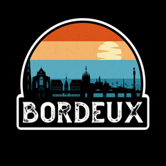 Fototapeta na wymiar Bordeux France Skyline Silhouette Retro Vintage Sunset Bordeux Lover Travel Souvenir Sticker Vector Illustration SVG EPS