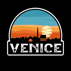 Venice Italy Skyline Silhouette Retro Vintage Sunset Venice Lover Travel Souvenir Sticker Vector Illustration SVG EPS