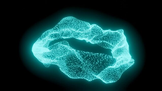 Abstract transforming animation as illuminated light blue  36thousands particles emission.