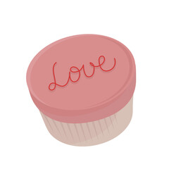 Round box with love written on top