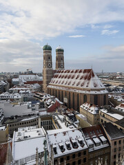 Landscape of the city of Munich in winter, from above