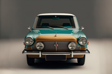 Obraz na płótnie Canvas Front view of Anadol brand A1 model and Made in Turkey between 1966-1975 car. Editorial product studio shot in Izmir Turkey. Generative AI