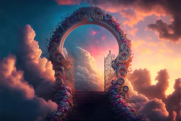 Fotobehang stairway to heaven, gates of heaven, generative ai © Gbor