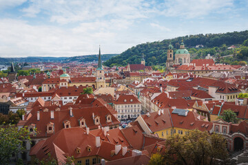 Aerial view of Mala Strana with St. Nicholas Church and St. Thomas Church - Prague, Czech Republic