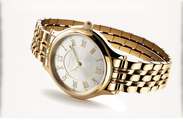 Luxury watch isolated on white background. With clipping path. Gold watch. Women watch. Female watch. Generative AI