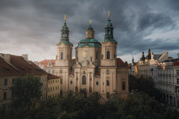 Fototapeta na wymiar Aerial view of St. Nicholas Church at Stare Mesto - Prague, Czech Republic