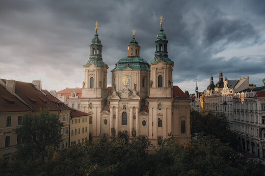 Aerial view of St. Nicholas Church at Stare Mesto - Prague, Czech Republic