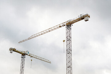 Construction Crane and Cloudy Sky Background. Vilnius, Lithuania