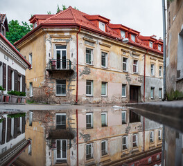 Uzupis District in Vilnius, Lithuania. Reflection on Water. Unique Architecture