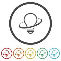 Light bulb logo. Set icons in color circle buttons