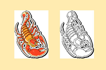 Illustration sticker of a scorpion traditional tattoo design