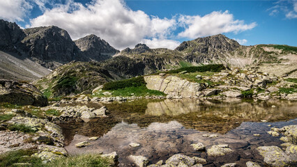 Fototapeta na wymiar mountain landscape with lake and mountains High Tatras Tatra Mountains