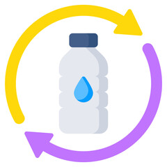 Conceptual flat design icon of water bottle recycling 