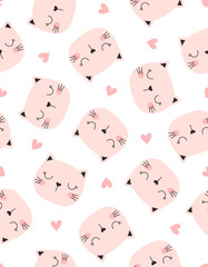 cartoon seamless pattern of cute cats and hearts