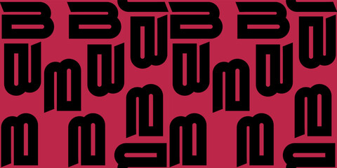 Vector seamless texture on isolated background in magenta viva color with black simple grotesque letters