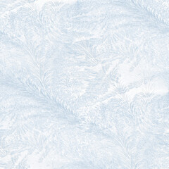 Frost on glass texture - winter pastel blue background.