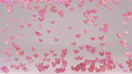 Pink Background with Various Hearts Shaped 3D Render, Valentine Day Concept Background