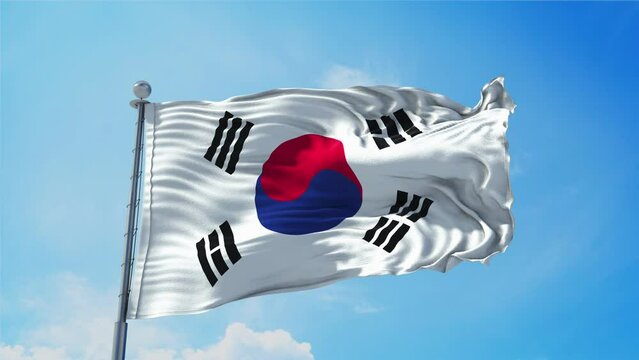 South Korea Flag Loop. Realistic 4K. 30 fps flag of the South Korea. South Korea Flag waving in the wind. Seamless loop with highly detailed fabric texture. Loop ready in 4k resolution.