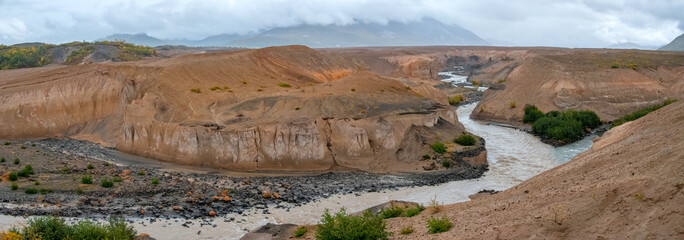 Panorama of the Confluence of Knife Creek and Windy Creek at the Valley of Ten Thousand Smokes,...