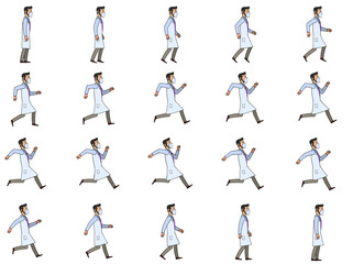 Fototapeta na wymiar Doctor 2D Animation sprite-sheets for videos and games.Doctor with mask jumping