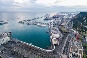 View Point Of Barcelona in Spain. Port of Barcelona in Background.