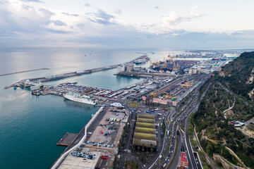 Fototapeta premium View Point Of Barcelona in Spain. Port of Barcelona in Background.