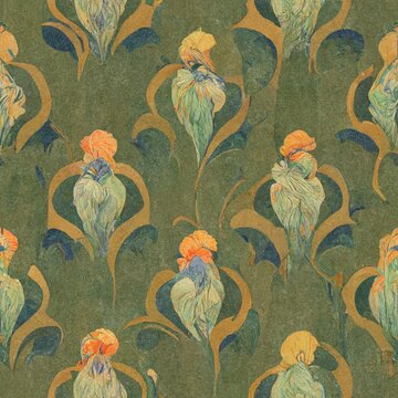 art nouveau  seamless pattern blossom