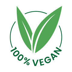 %100 Vegan Round Icon with Green Leaves and Dark Green Text - Icon 3