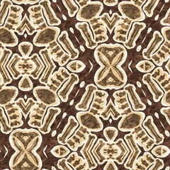 Mosaic geometric dark brown seamless texture pattern. Trendy kaleidoscope woven design for printed fabric. Rough abstract textile design. 
