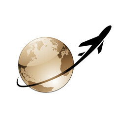 Airplane Flying Around a Beige Glossy Globe