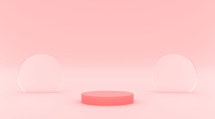 Platform pink with pink background and glass effect 3d illustration render for your product design flyer and etc