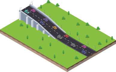 isometric scene of highway traffic road with Bridge