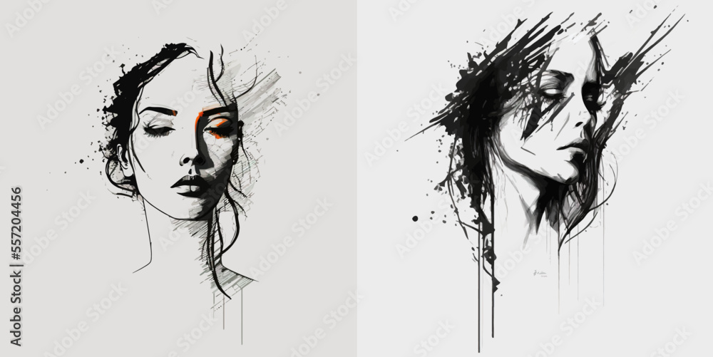 Poster elegant one-line sketches of an abstract female face. a drawing of a female face in a minimalist lin