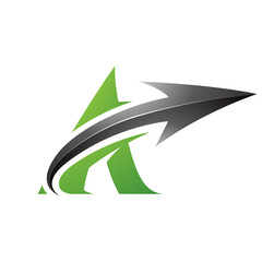 Bold Curvy Green Letter A with a Black Glossy Arrow