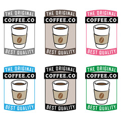 Colorful Paper Coffee Cup Icon with Text - Set 2