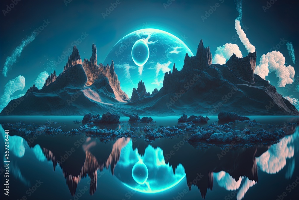 Poster clouds. reflections of the mountains and clouds in the river make for a surreal setting at night in 