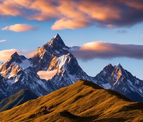 sunset in the snowy mountains
