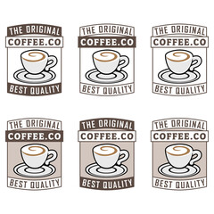 Colorful Swirly Coffee Cup Icon with Text - Set 1