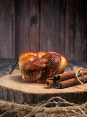Freshly Baked Cinnamon Bread served on a cutting log