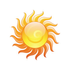 Curvy and Glossy Yellow Sun Icon with a Spiral