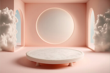 marble display podium for luxury product advertisement with a beautiful pastel pink background, generative ai