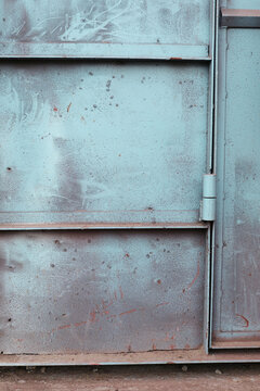 Vertical shot of old steel garage door