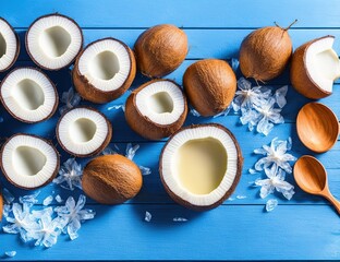 Fototapeta na wymiar coconuts on table