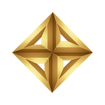 Golden Embossed Diamond Made of Triangles on a White Background