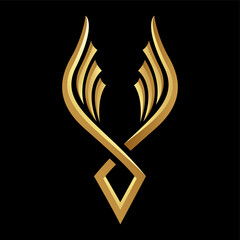 Golden Glossy Abstract Wings on a Black Background - Icon 4