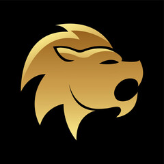 Golden Glossy Lion Icon on a Black Background